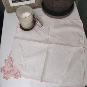 Vintage White Handkerchief with Crochet Butterfly